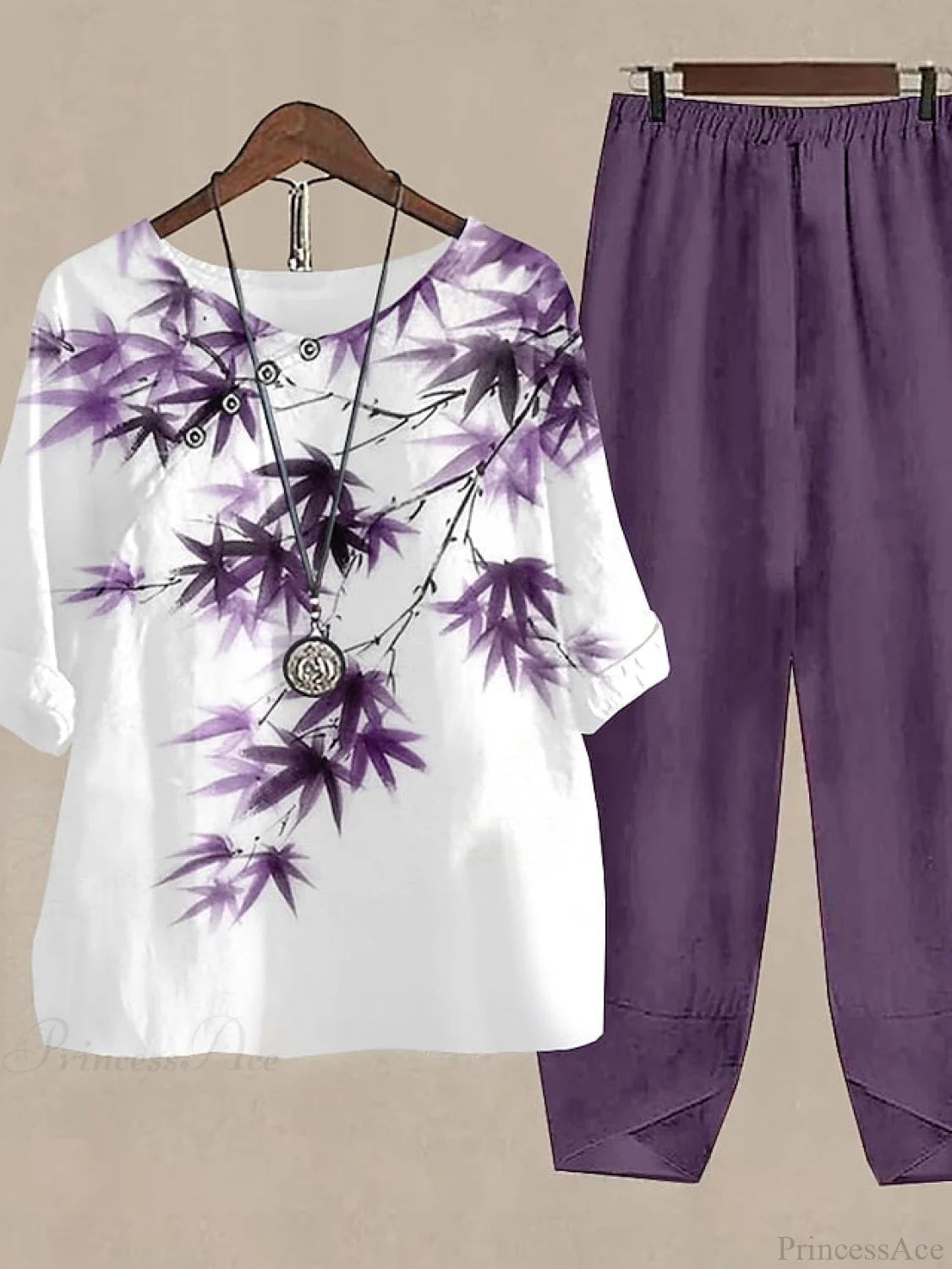 Neck Pants Round - Blue Army Design Green Blouse Flowered Sets Women’s S-2Xl Purple / S