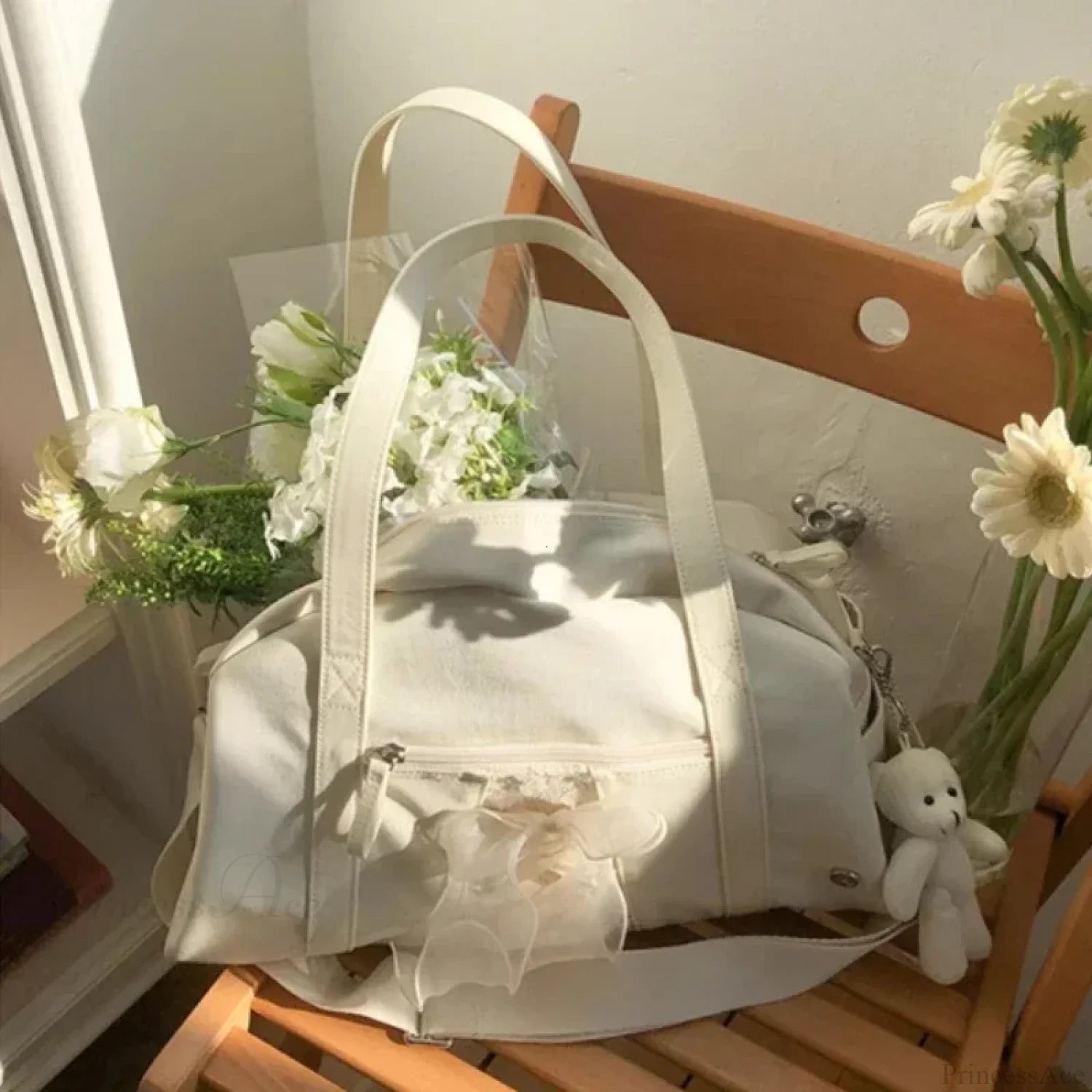 Nylon Sewing Thread Crossbody Shoulder Bag Beige shoulder-250126