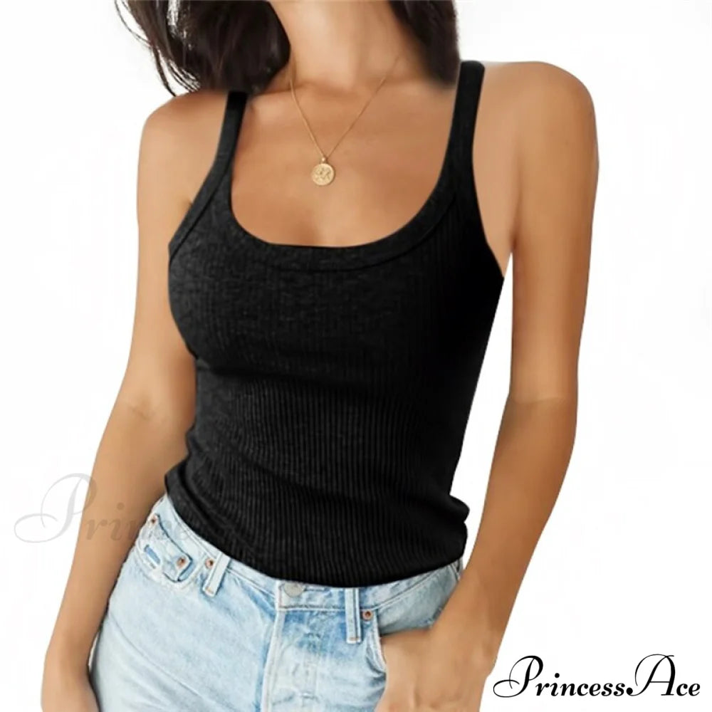 O Neck Knittrf Sleeveless Basic Top Black / S