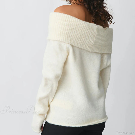 Off Shoulder Cropped Trendy Slouchy Knit Pullover Top knittop-250126