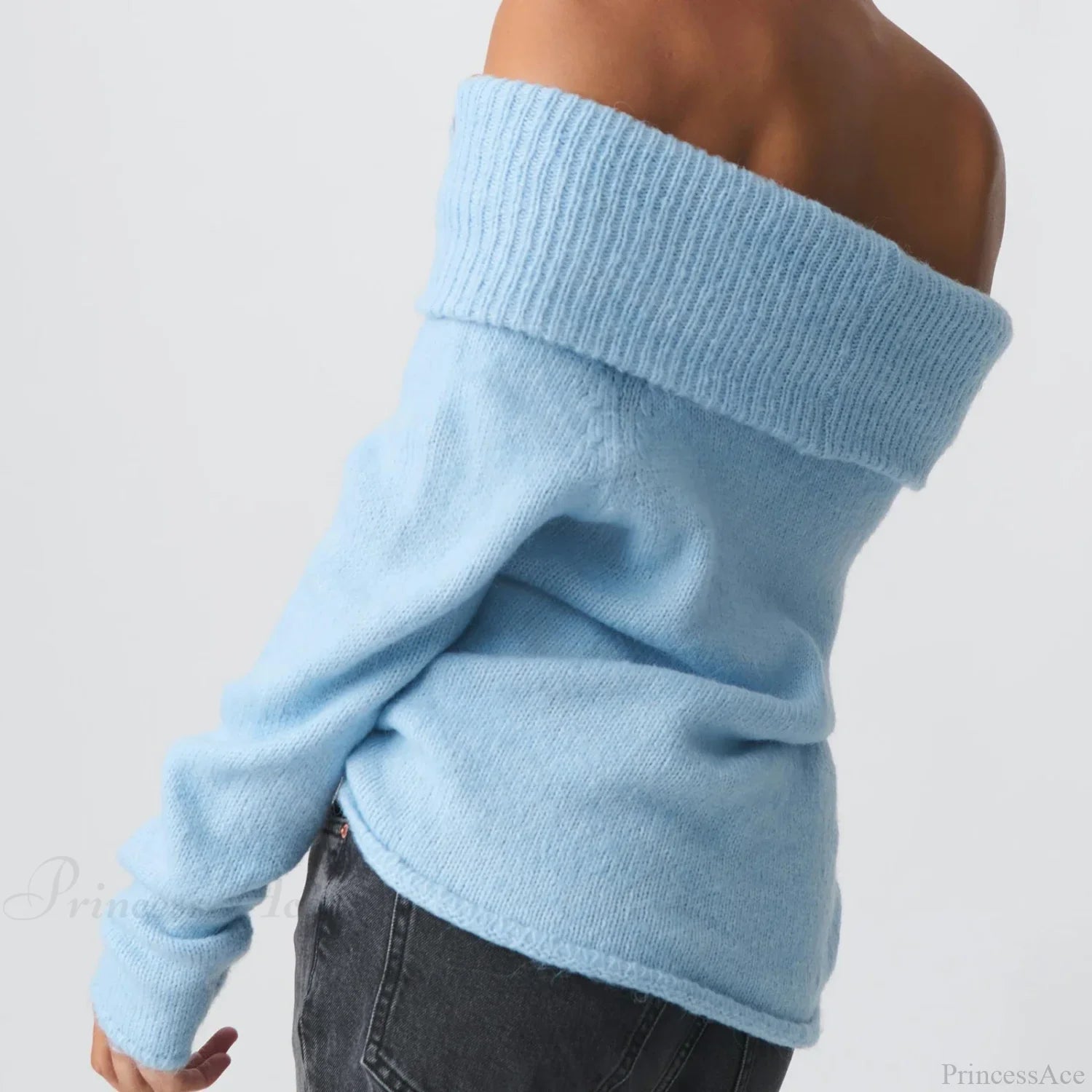Off Shoulder Cropped Trendy Slouchy Knit Pullover Top knittop-250126