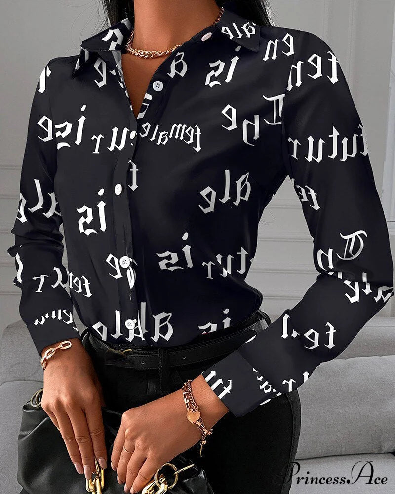 Office Lady Print Button Shirts 4 / S