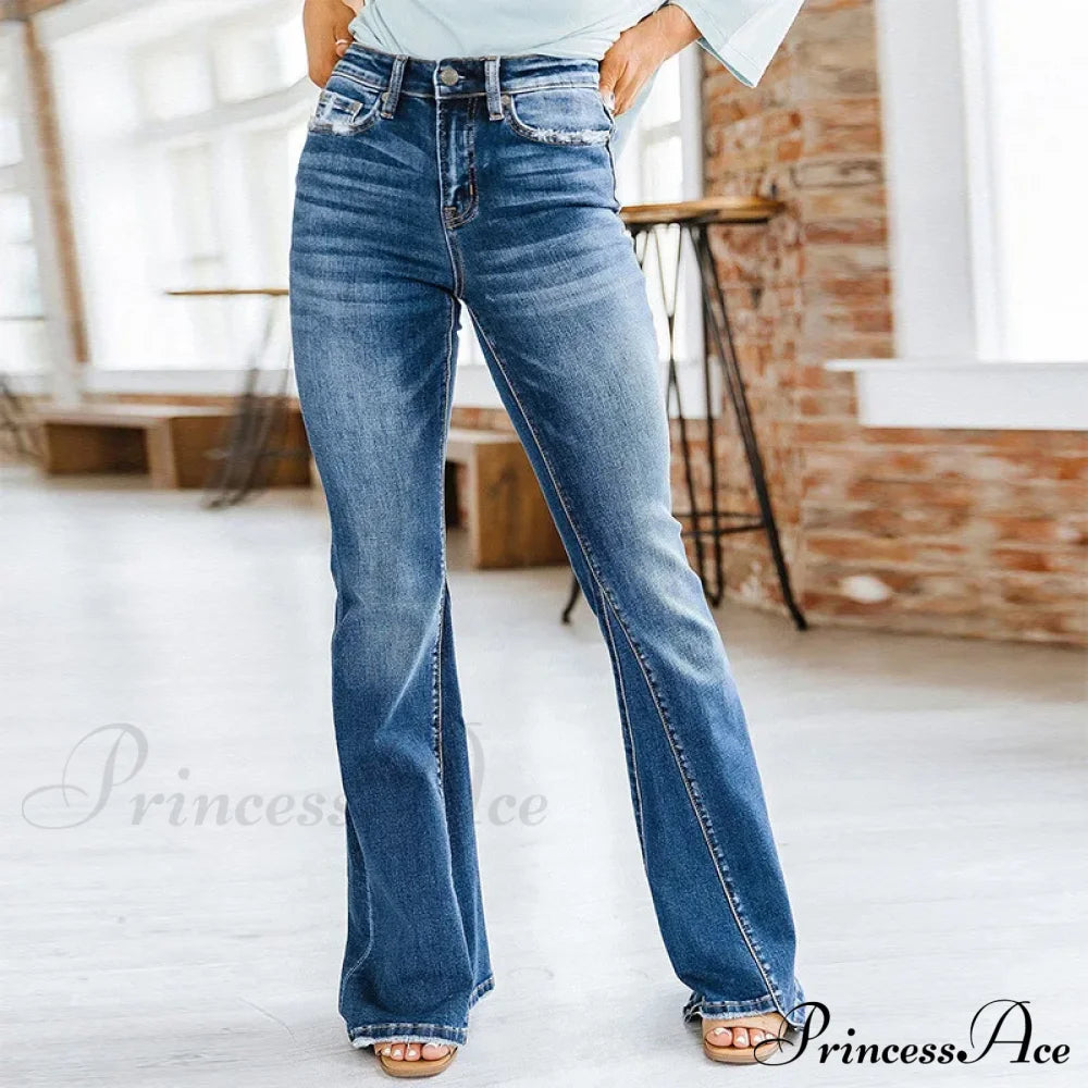 Patchwork Flared Vintage High Stretch Casual Denim Jean