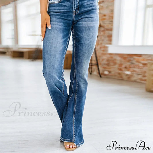 Patchwork Flared Vintage High Stretch Casual Denim Jean