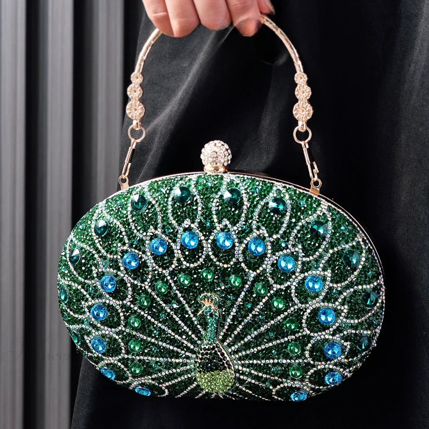 Peacock Pattern Diamond Evening Rhinestone Shoulder Clutch Bag clutchbag-250126