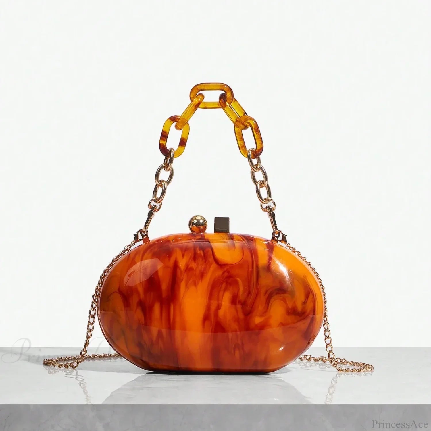 Pearl Brown Orange Acrylic Box Evening Clutch Bag clutchbag-250126