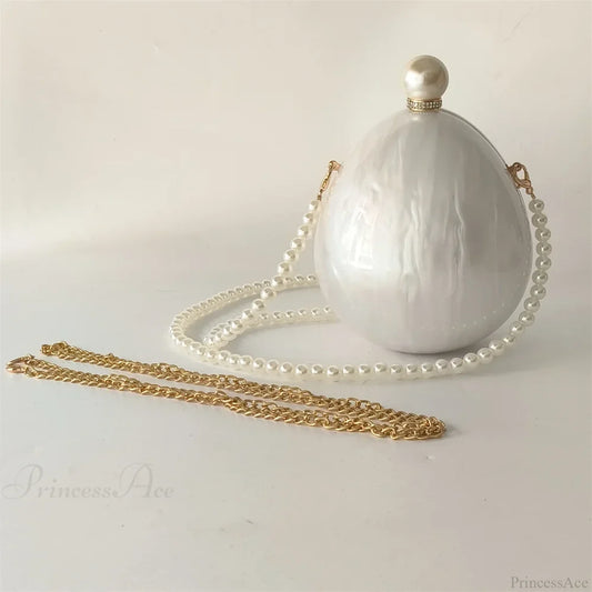 Pearl White Egg Acrylic Box Oval Bridal Messenger Clutch Bag as picture show clutchbag-250126