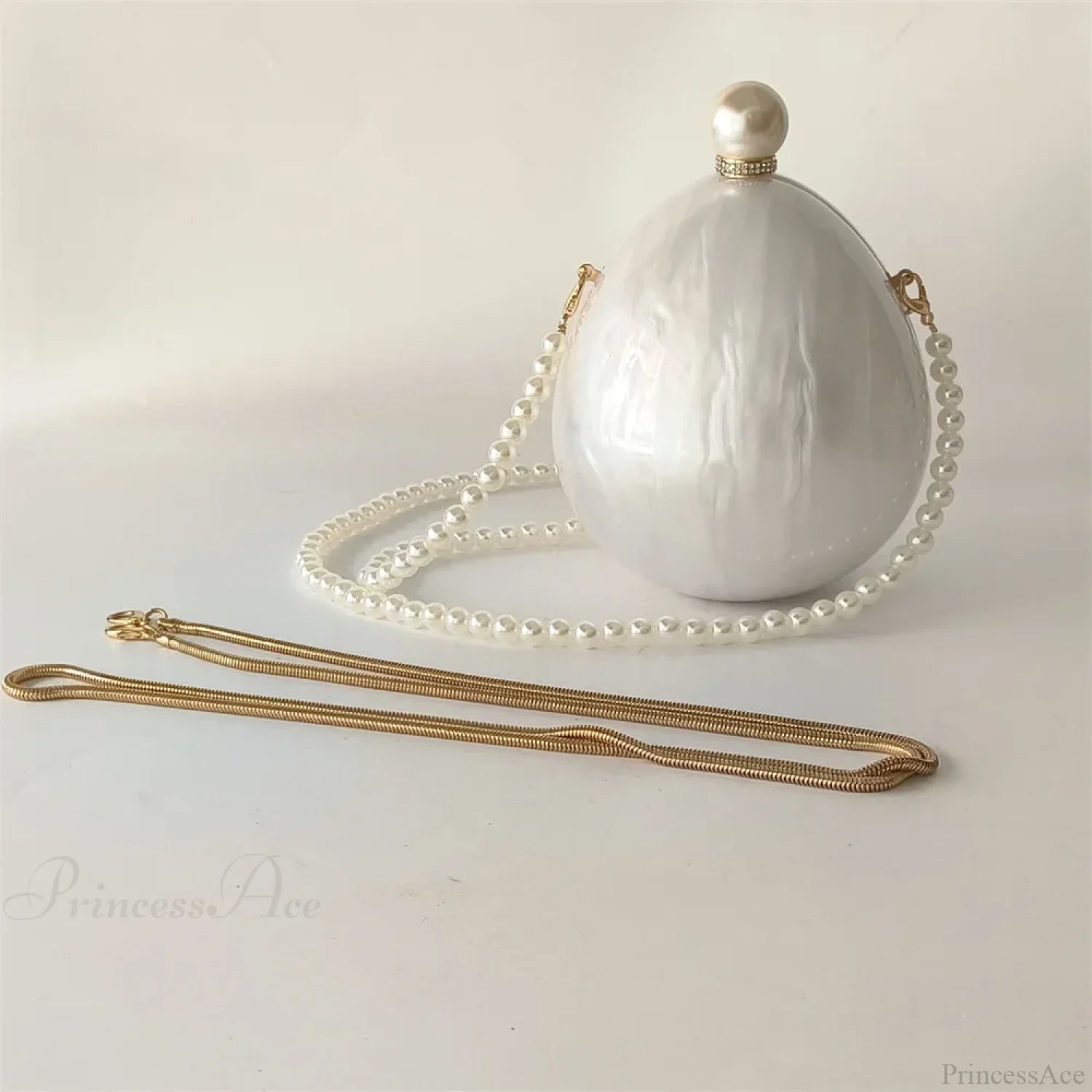 Pearl White Egg Acrylic Box Oval Bridal Messenger Clutch Bag as picture show1 clutchbag-250126