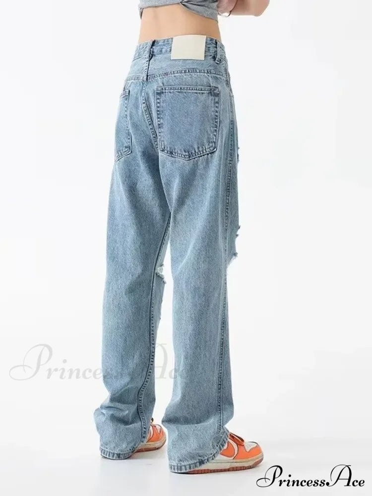 Perforated Jean Summer Thin High Street Trendy Brand Handsome And Loose Fitting Straight Casual