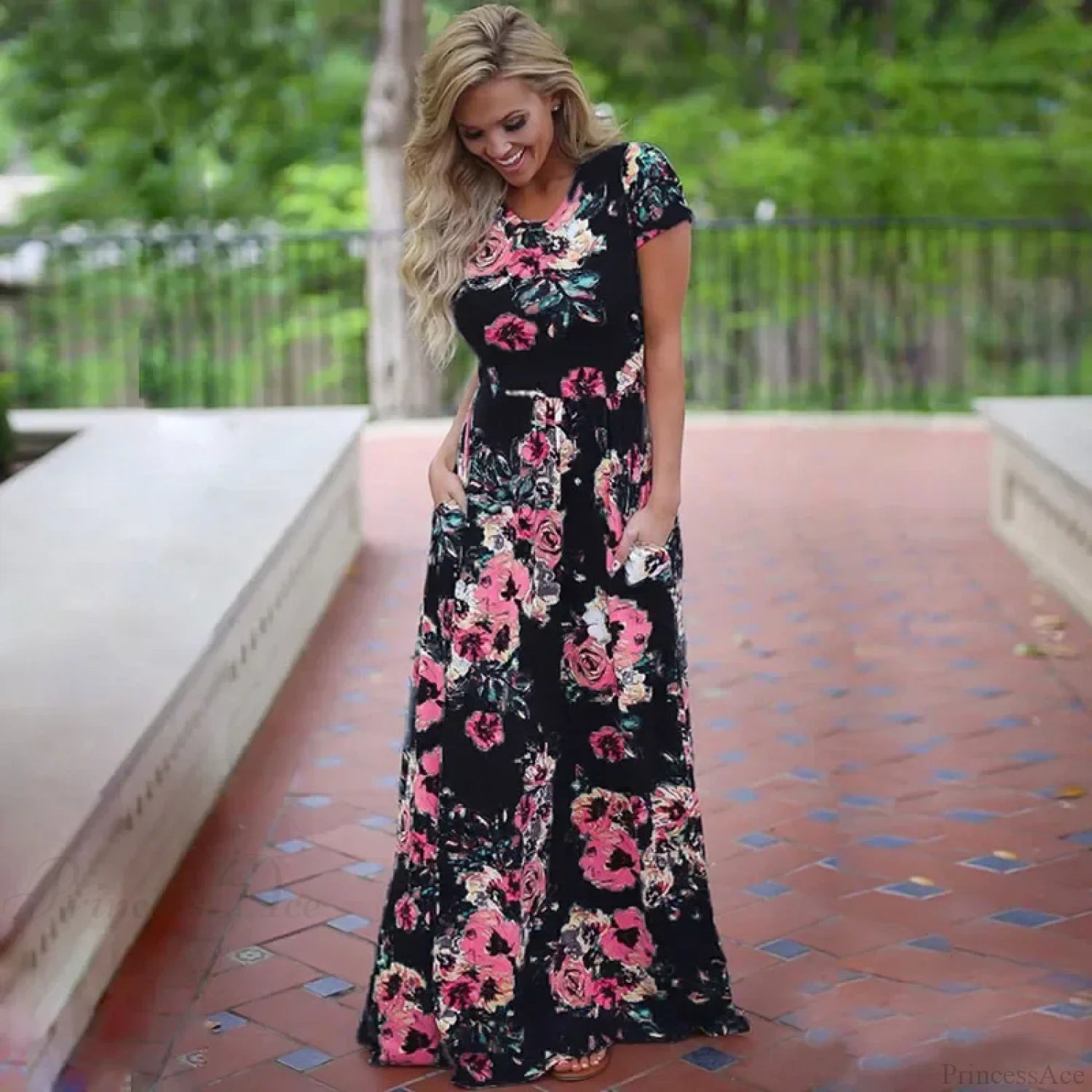 Pink Boho Floral Maxi Floral Dress Black2 / S oldfloraldress-250126