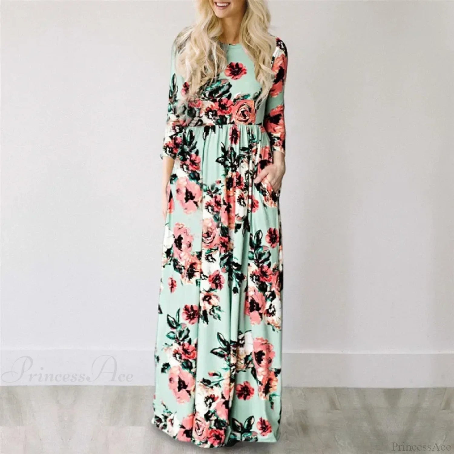 Pink Boho Floral Maxi Floral Dress Green1 / S oldfloraldress-250126