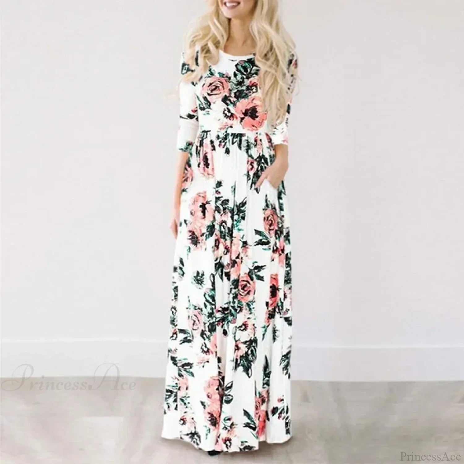 Pink Boho Floral Maxi Floral Dress White1 / S oldfloraldress-250126