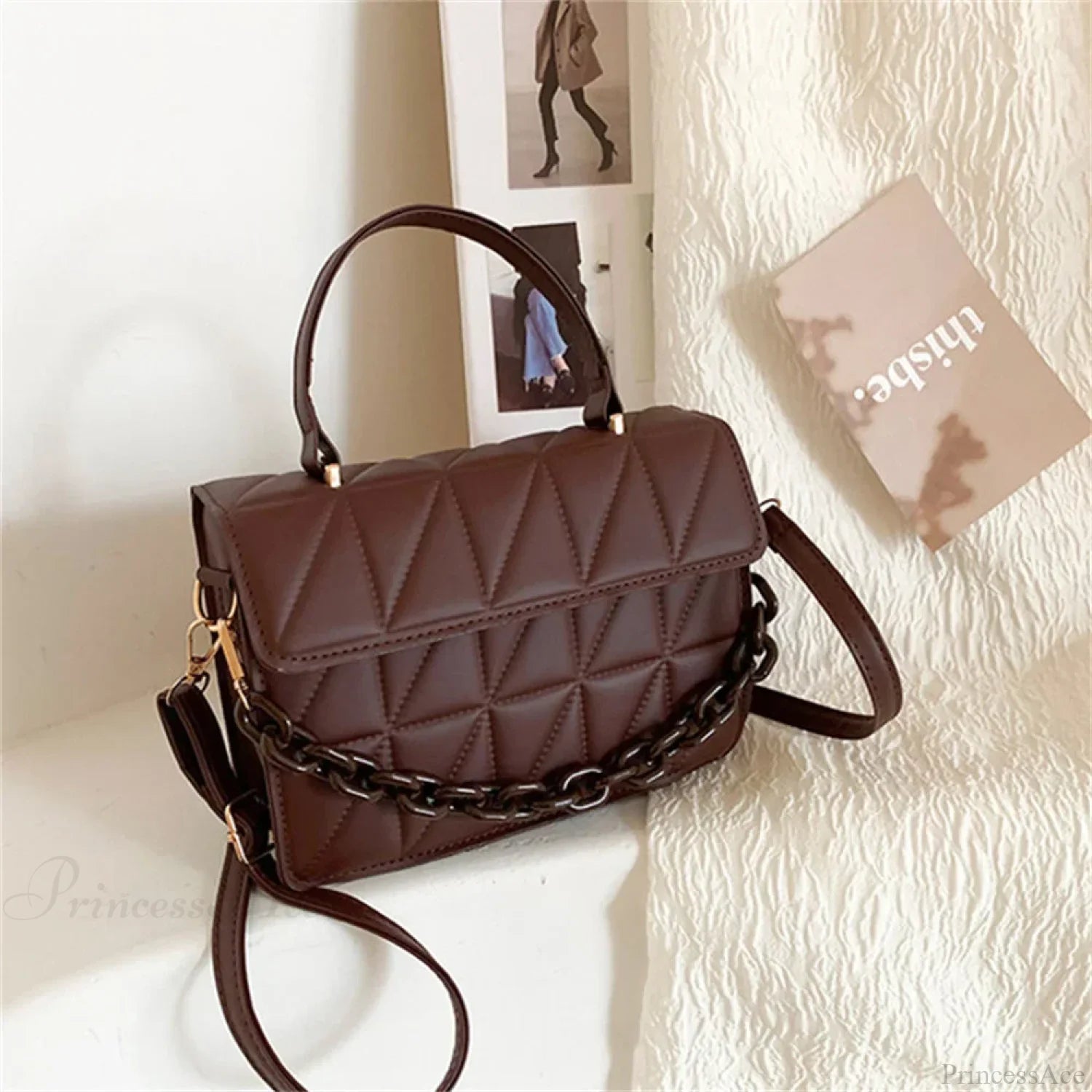 Plaid Chain Crossbody Bag Brand Designer Coffee crossbody-250126