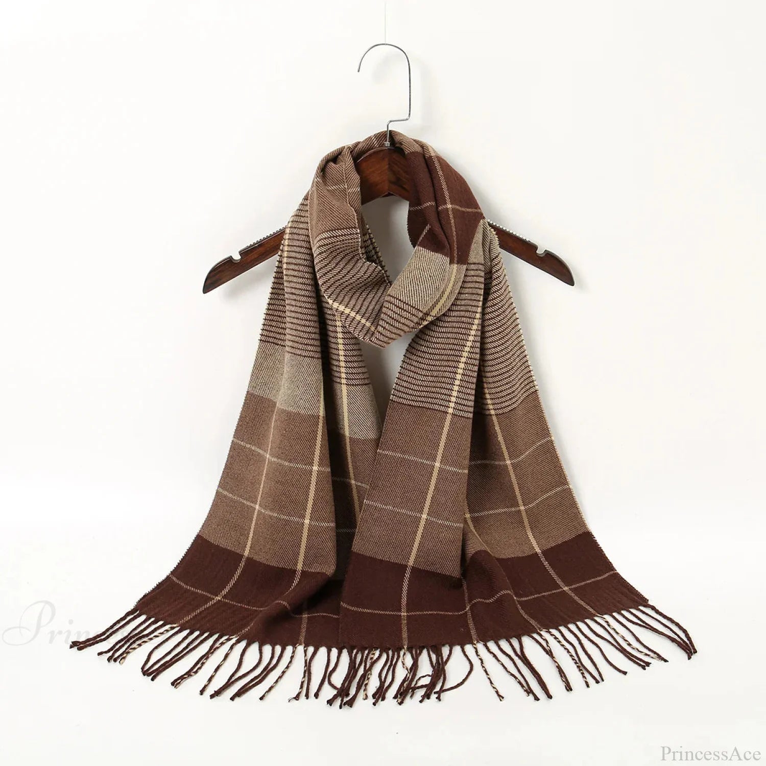 Plaid Print Cashmere Winter Pashmina Scarf - Luxury Travel Essential Brown Scarfs-L