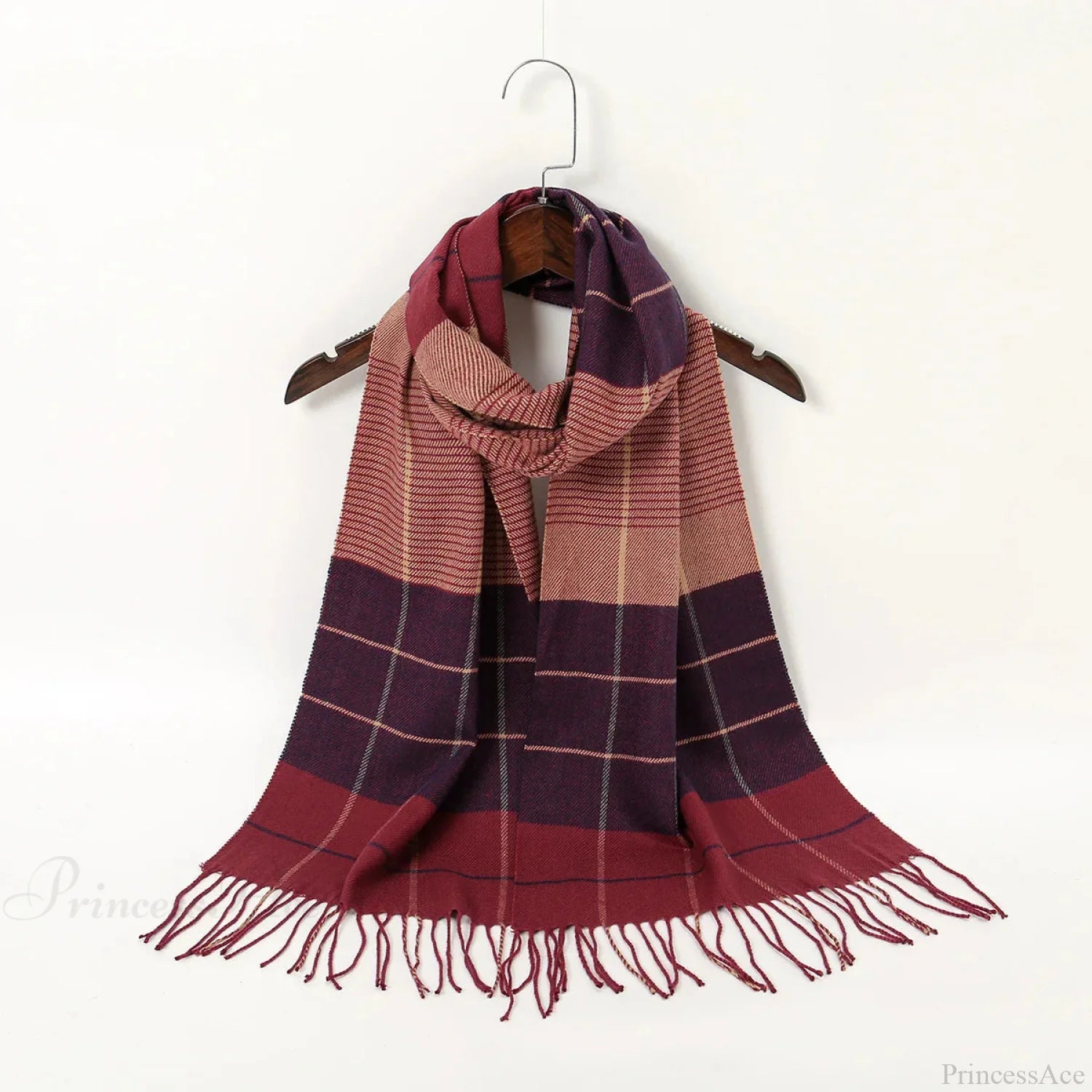 Plaid Print Cashmere Winter Pashmina Scarf - Luxury Travel Essential Red Pink Scarfs-L