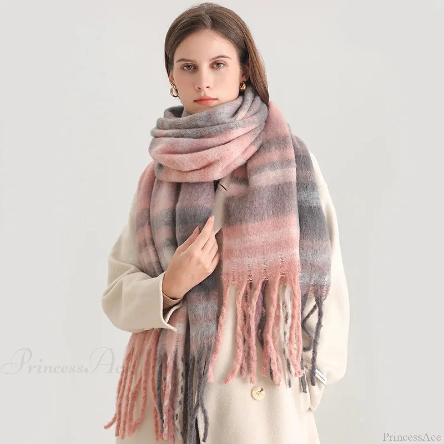 Plaid Striped Imitate Cashmere Outdoor Woman Scarf - Keep Warm And Soft Thick Scarfs-L