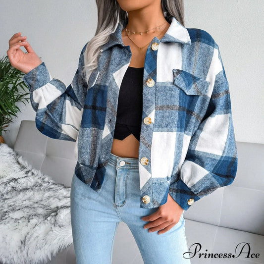 Plaid Vintage Pockets Oversized Jacket