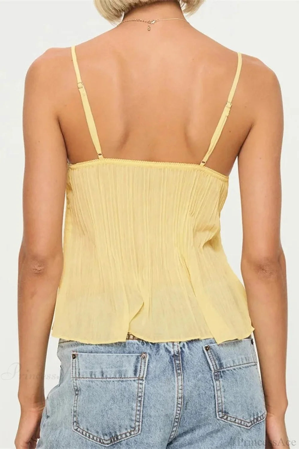 Pleated Bowknot Lace See-through Crop Top croptop-250126