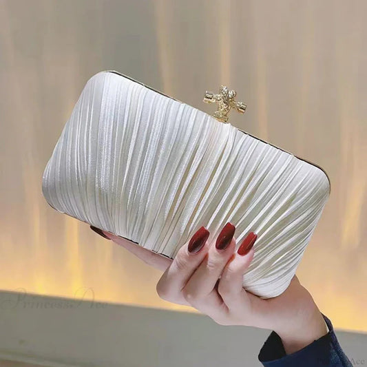 Pleated Evening Clutch Banquet Chain Bag Beige clutchbag-250126