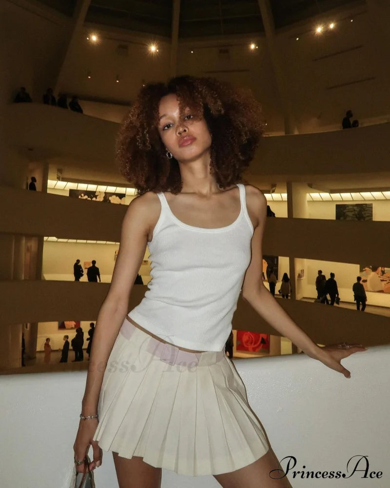 Pleated Micro Stylish Mini Skirt Cream