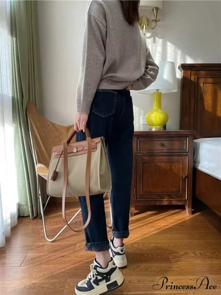 Plush Loose High-Waisted Slim Straight New Autumn Leg Fashion Jean