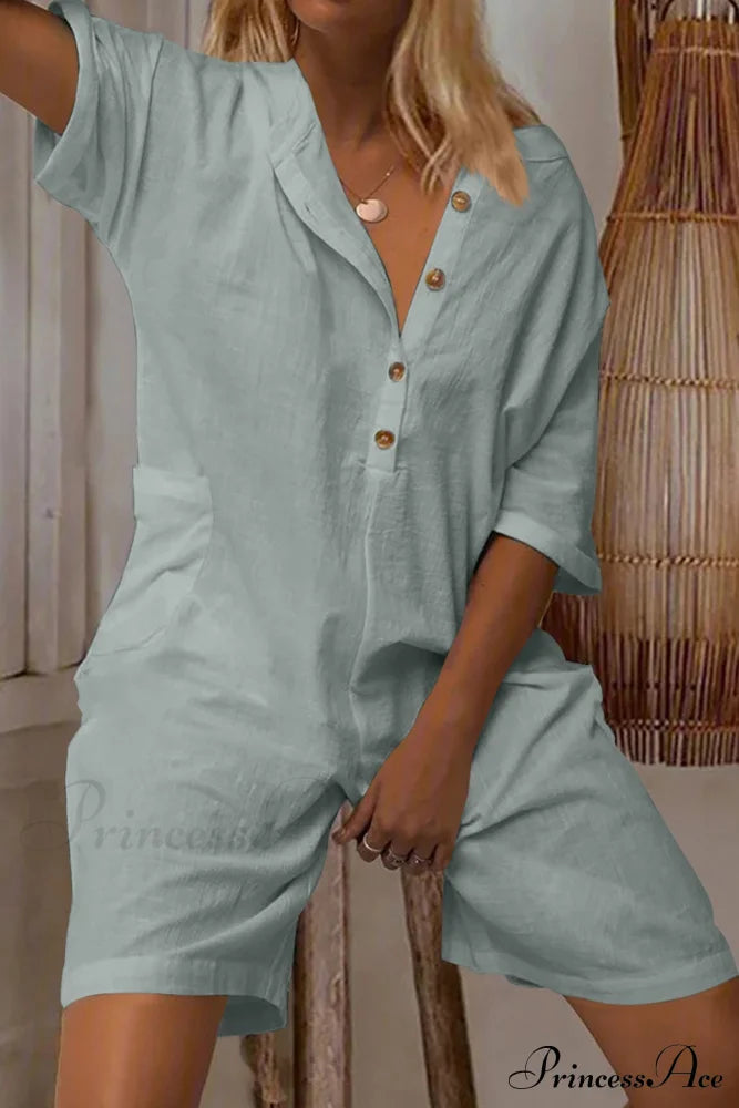 Pocketed Loose Rompers Grey / S