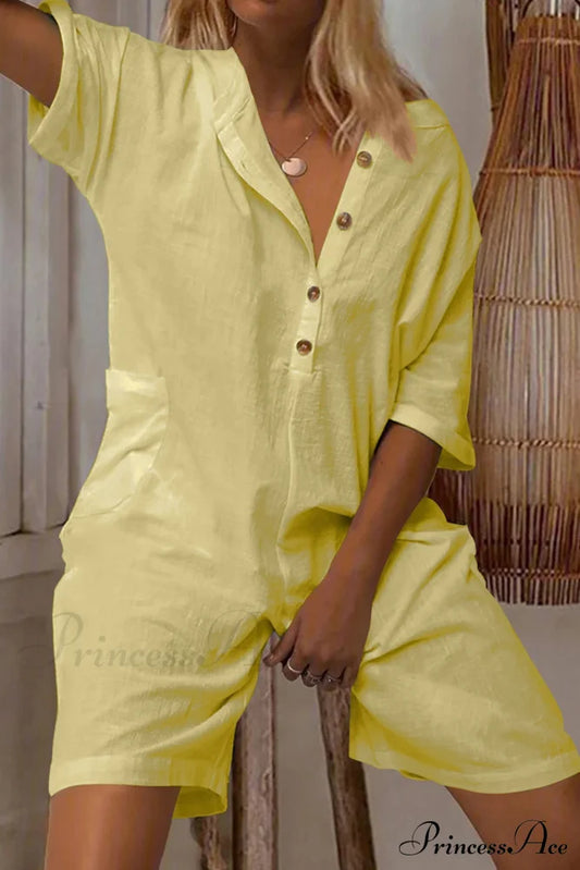 Pocketed Loose Rompers Yellow / S