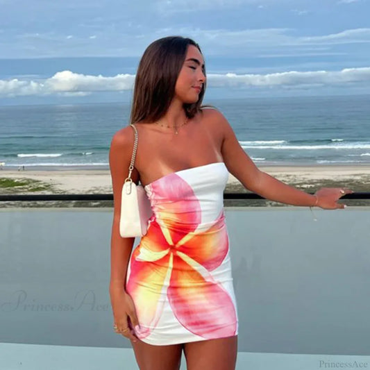 Print Slim Bodycon Strapless Mini Vacation Dress vacationdress-250223