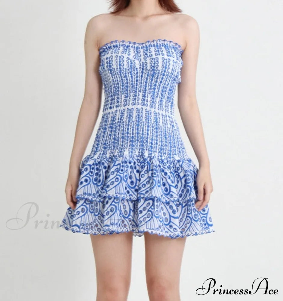 Printed Ruched Stylish Tube Mini Dress