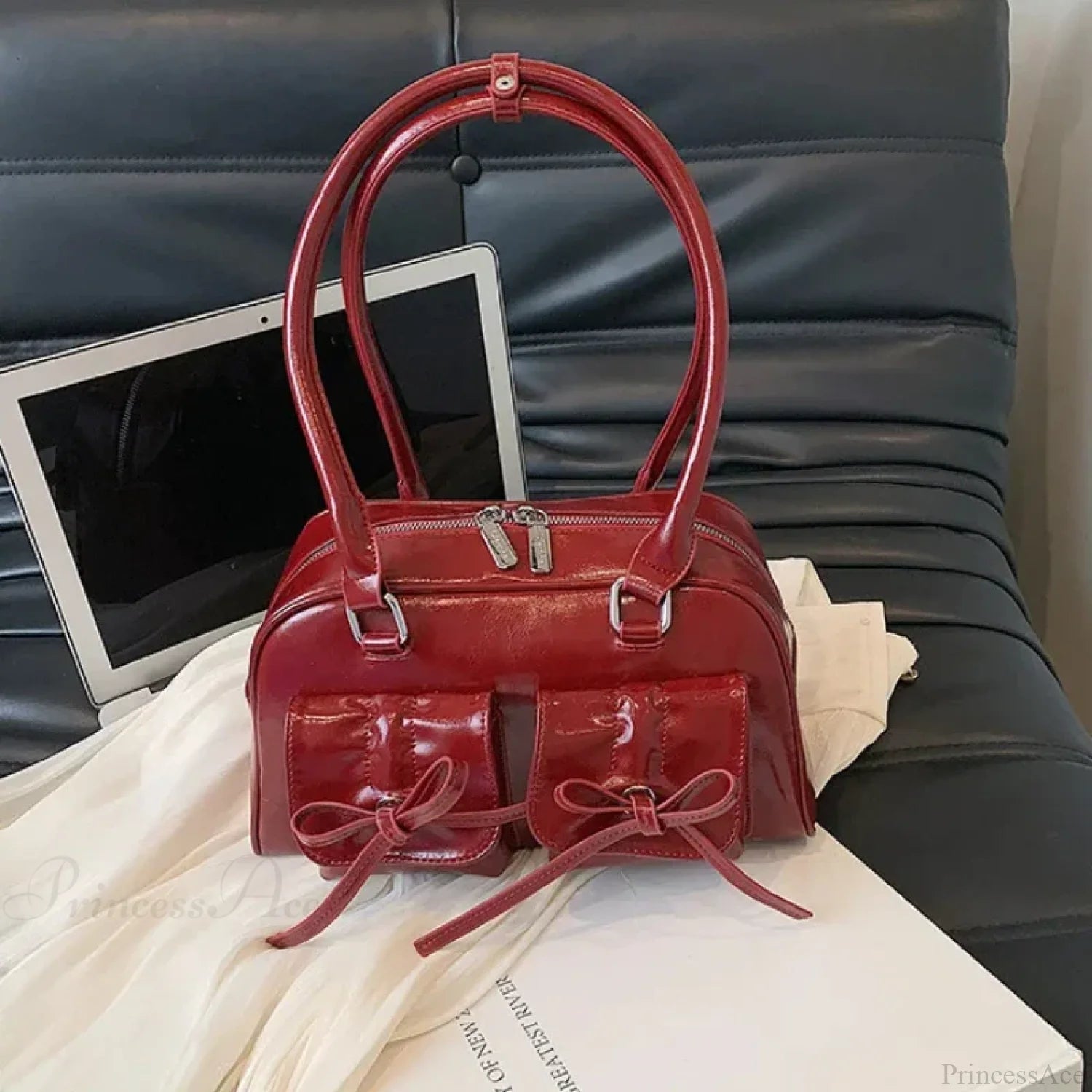 PU Leather Bow Shoulder Handbag shoulder-250126