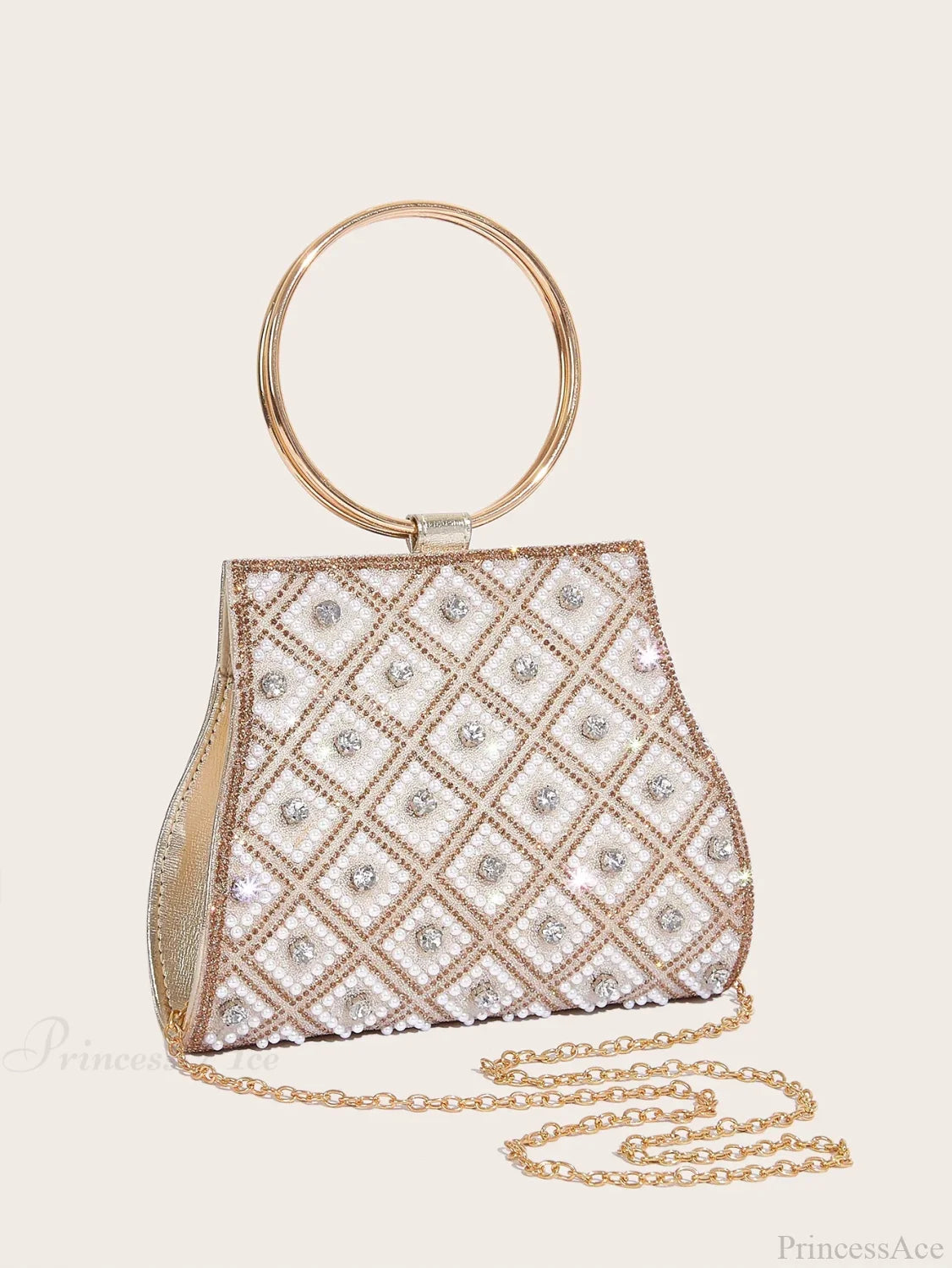 PU Rhinestone Clutch Bag for Women Party Wedding Fashion Gold clutchbag-250126