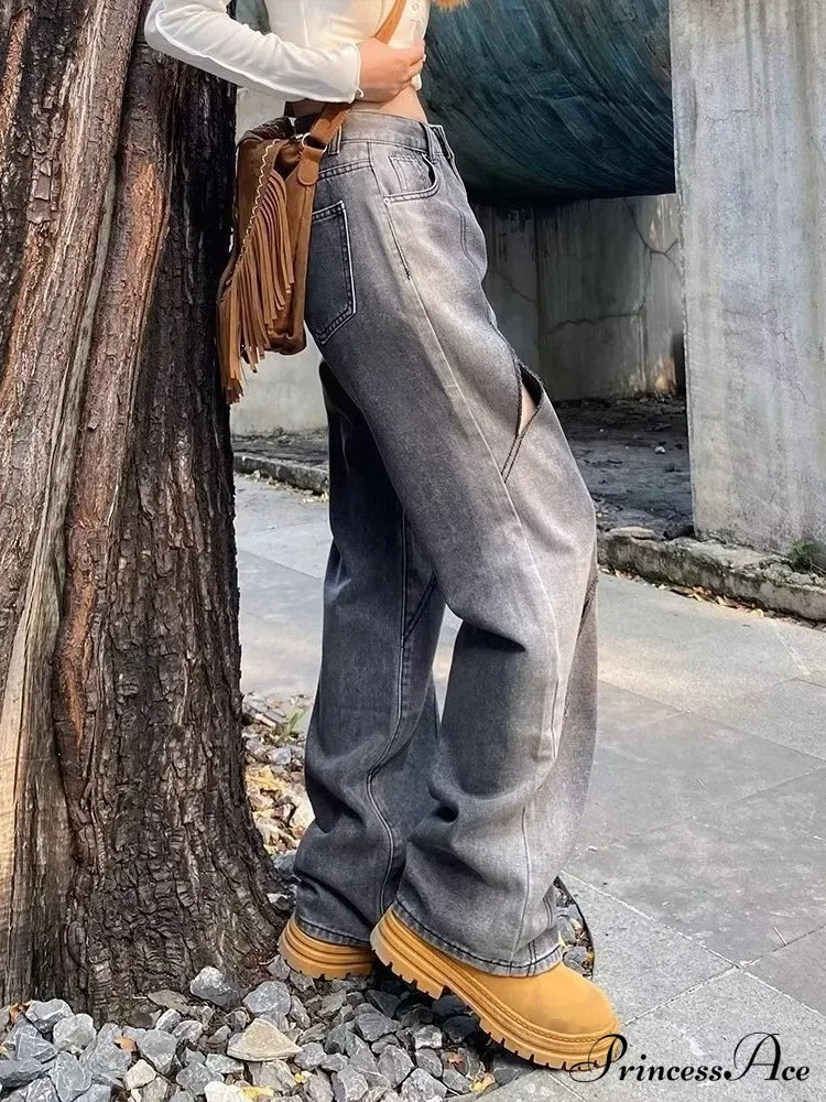 Retro Gradient Loose Fitting Straight Casual Fashion Jean