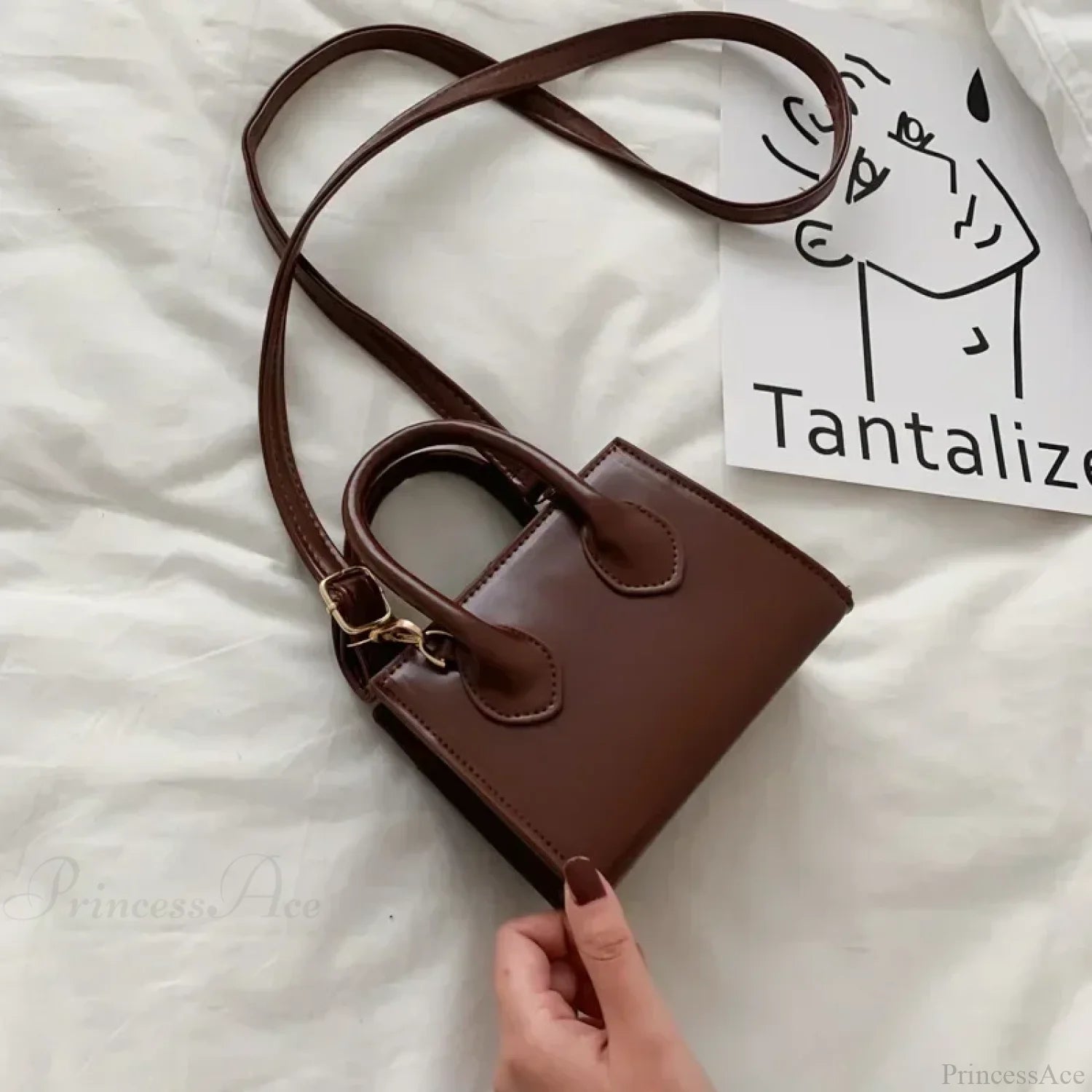 Retro Mini Crossbody Square Handbag Women’s Shoulder Bag Dark Brown handbag-250126