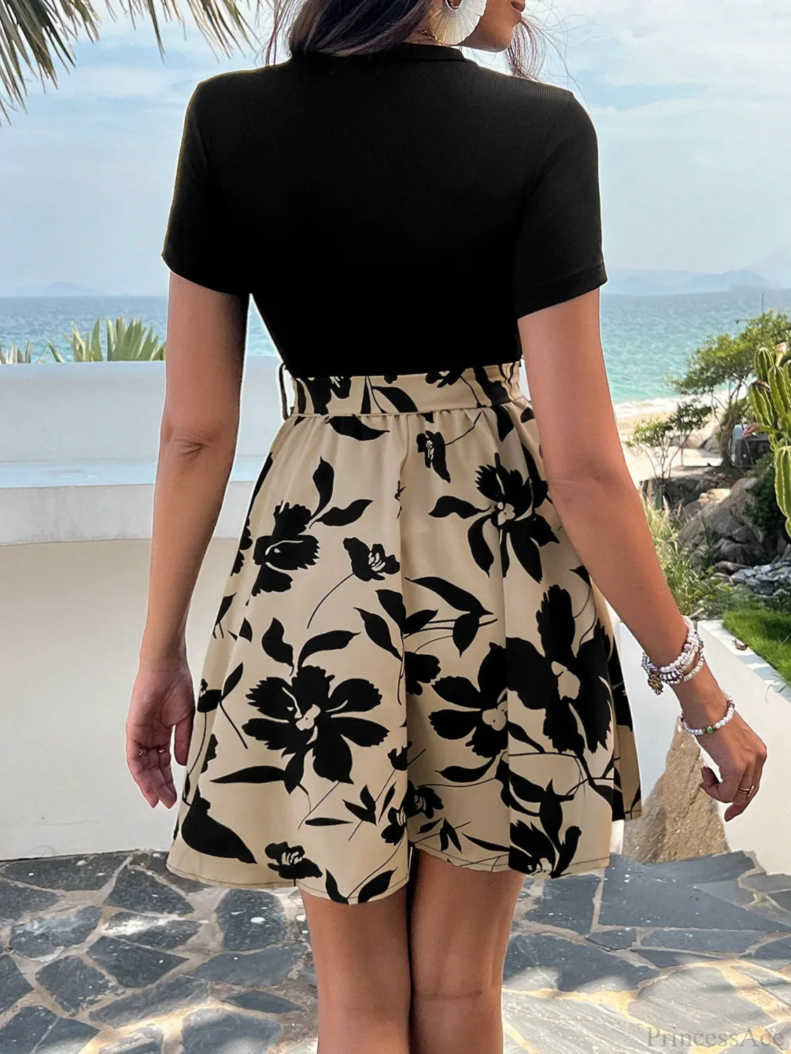 Retro Spliced High Waist Floral Print Dress oldfloraldress-250126