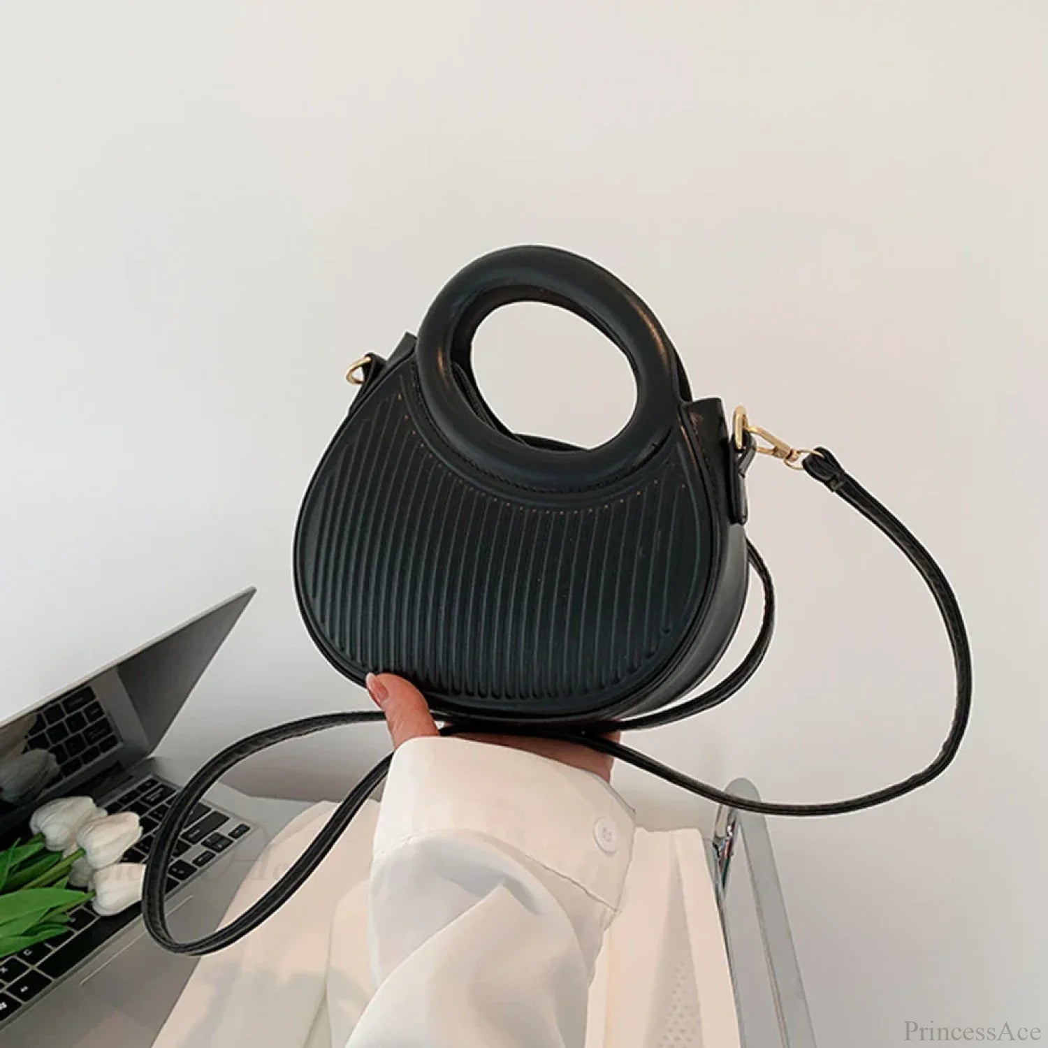 Retro Y2K Crossbody Leather Mini Phone Coin Purse Handbag Black handbag-250126