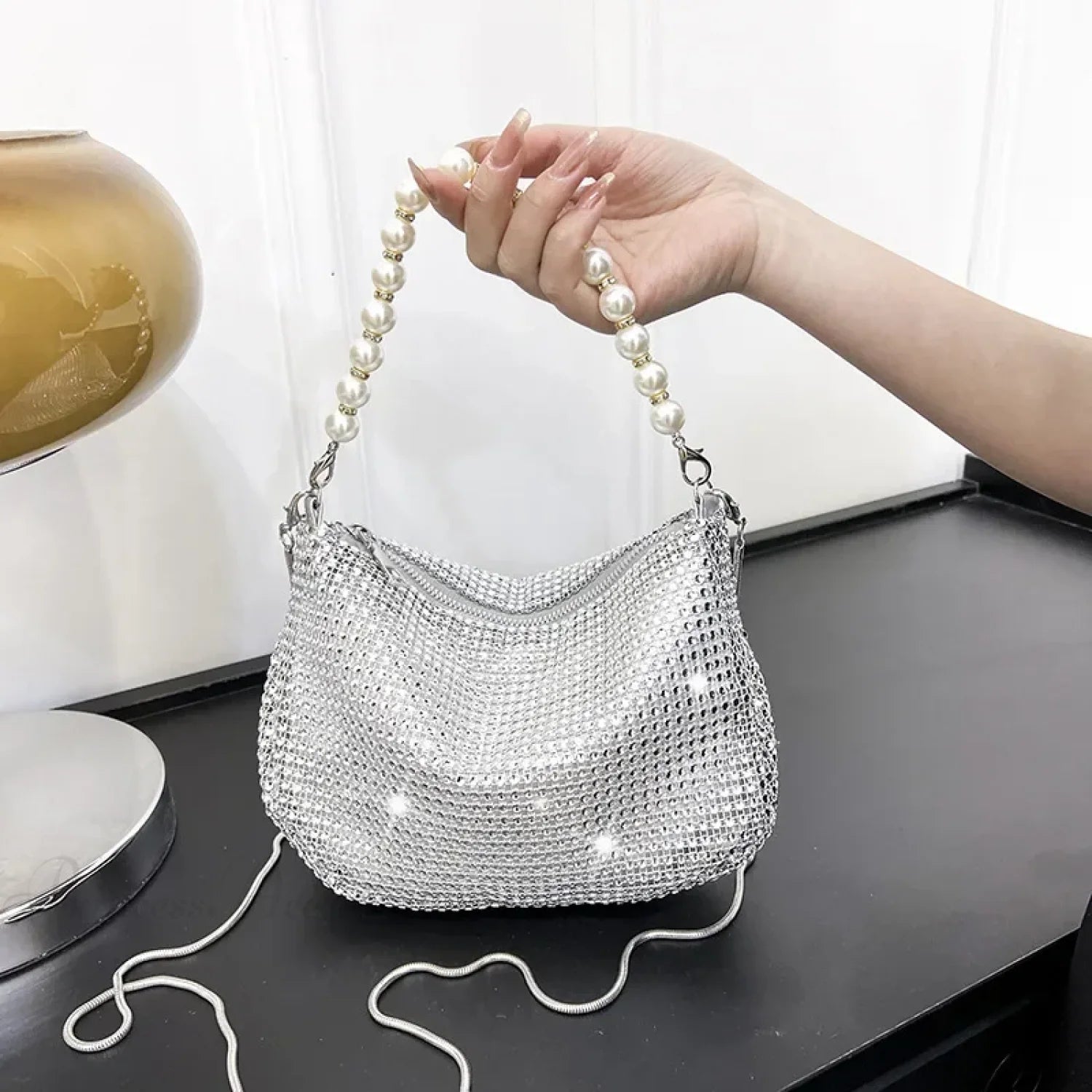 Rhinestone Pearl Evening Tote Bag Shoulder Purse clutchbag-250126