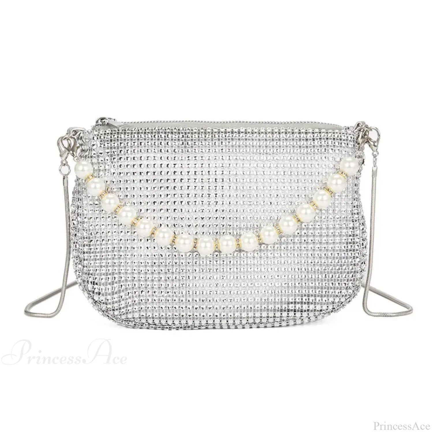 Rhinestone Pearl Evening Tote Bag Shoulder Purse Silver clutchbag-250126