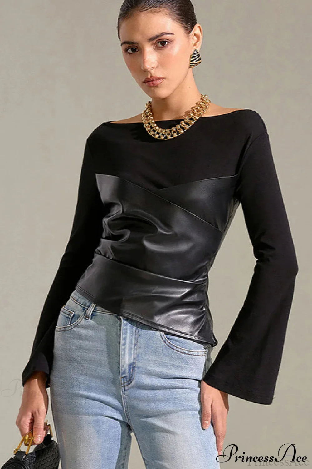 Ribbed Knit Long Sleeve Tee Black / S