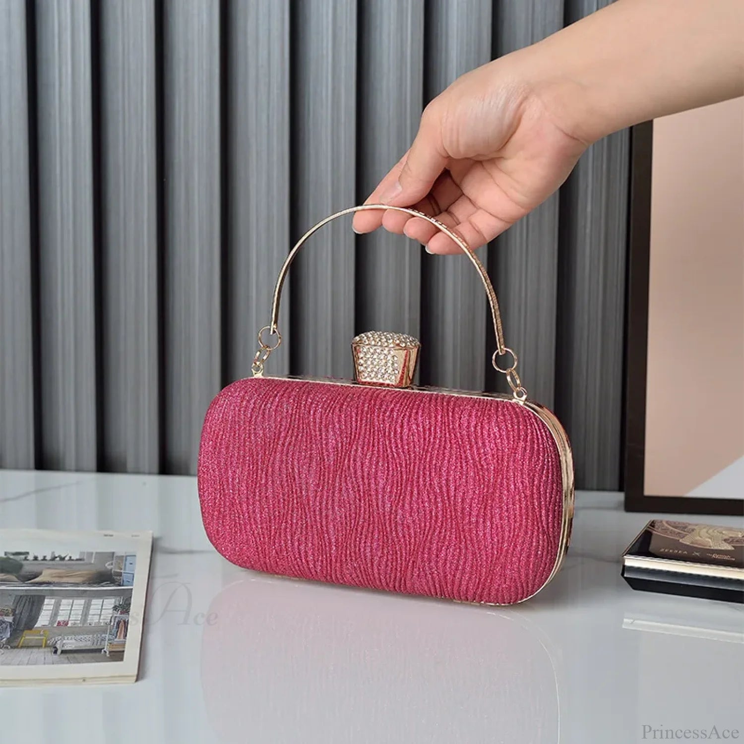 Rose Gold Sequin Evening Clutch Shoulder Bag rose red clutchbag-250126