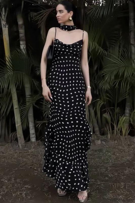 Ruffled Spaghetti Strap Maxi Dress Black / S