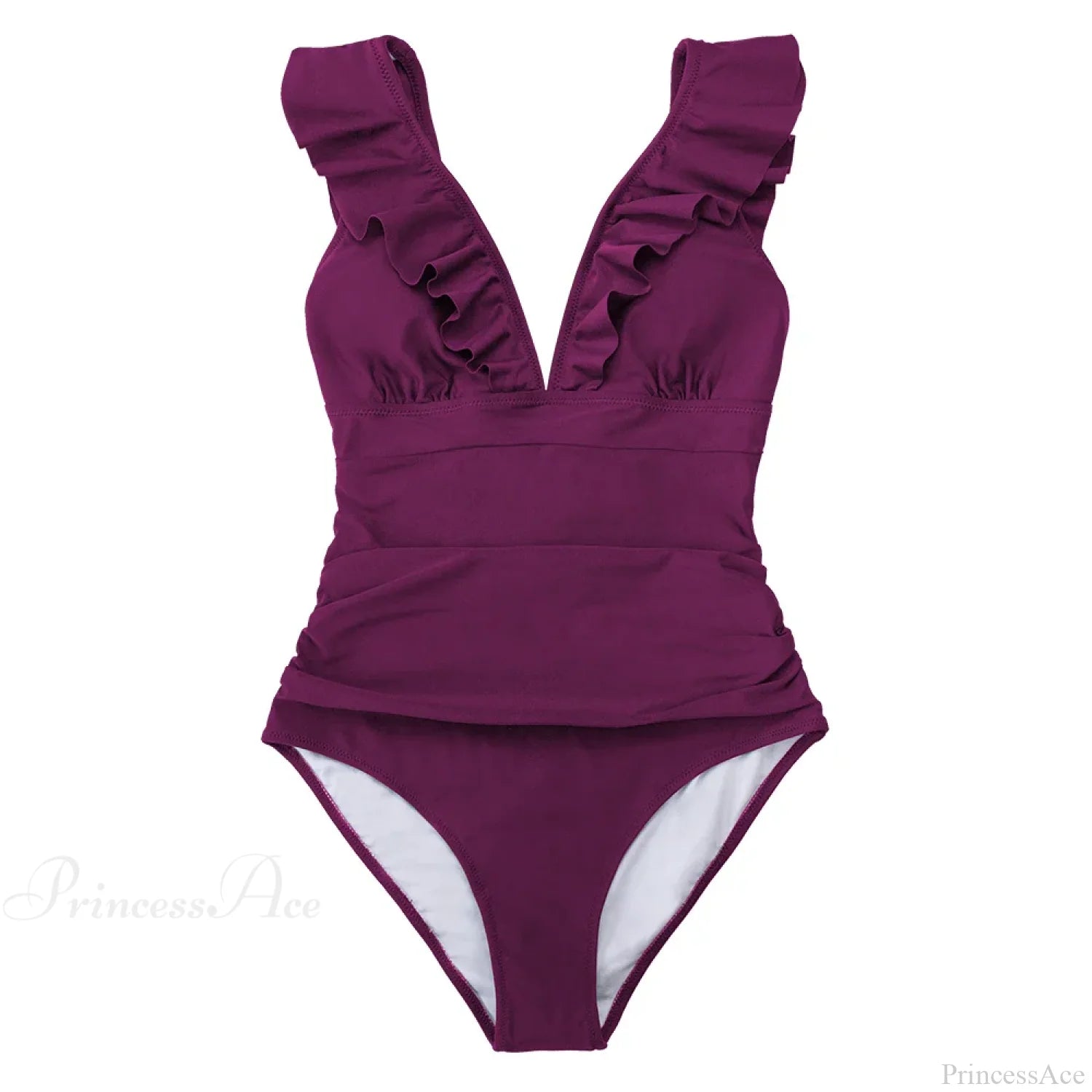 Ruffled V-neck Lace Up Monokini One Piece Set color7 / XS