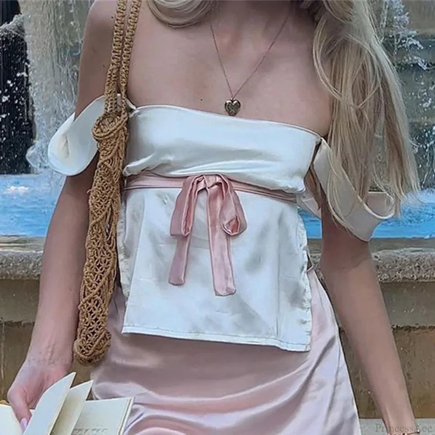 Satin Bow Tie Milkmaid Backless Crop Top croptop-250126