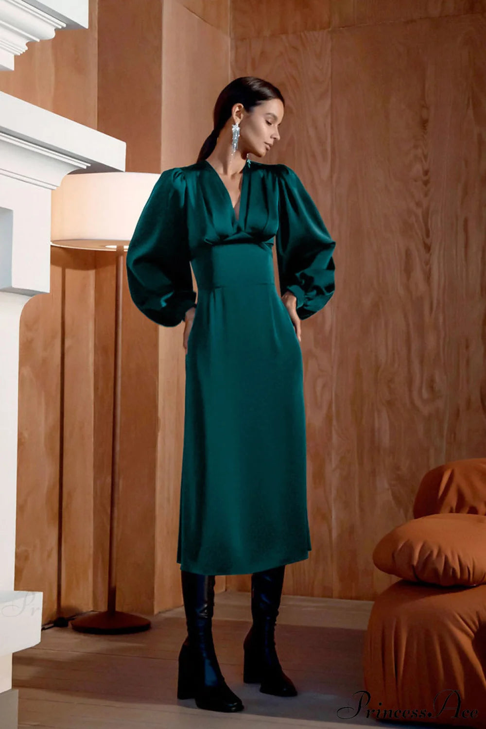 Satin Red Chic Formal Maxi Dress Green / S