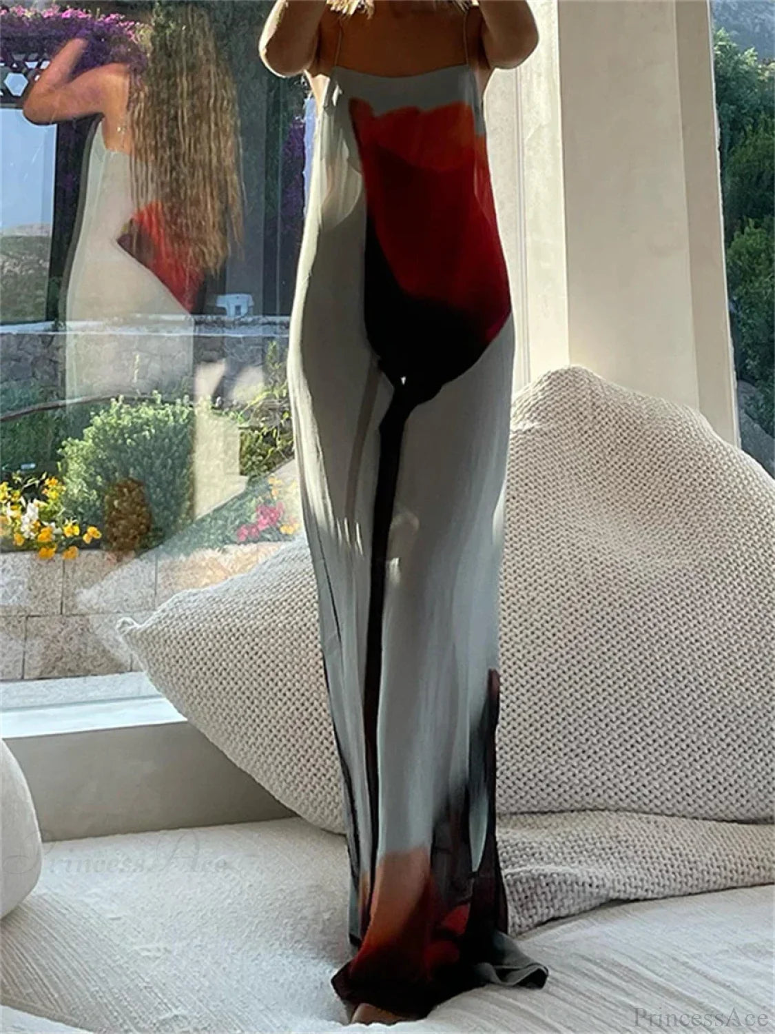 See-Through Abstract Floral Spaghetti Strap Loose Beach Holiday Dress floraldress-250126