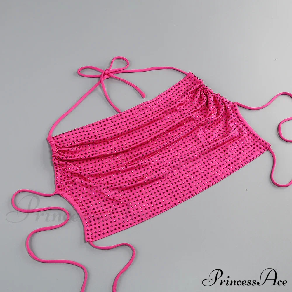 Sequin Open Back Tie Up Crop Modern Top And Wrap Midi Skirt Set High Split Suits