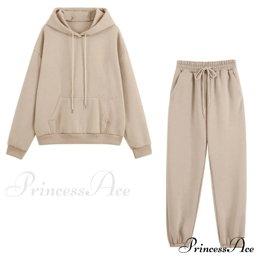 Set - Tracksuit Hooded Pants Fleece Women’s Color Solid Casual Sweatshirt Autumn/Winter And