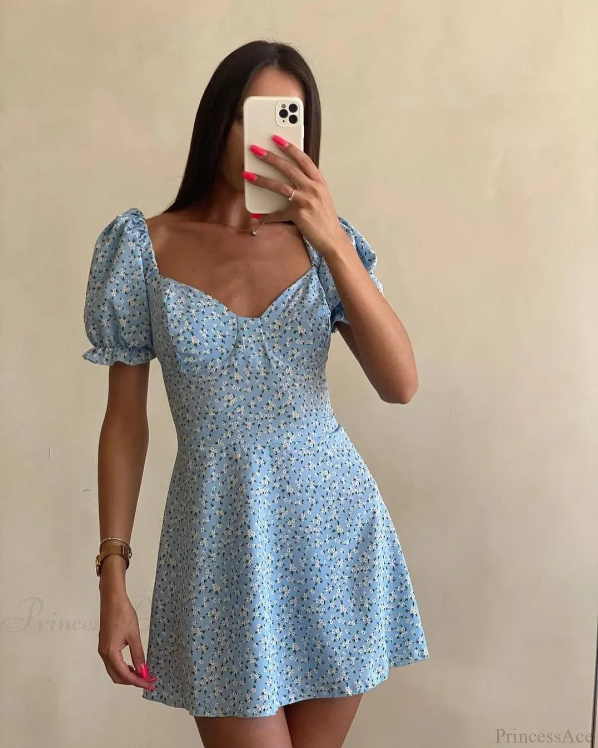 Sexy Floral Print Wrap Floral Dress sky blue / S oldfloraldress-250126