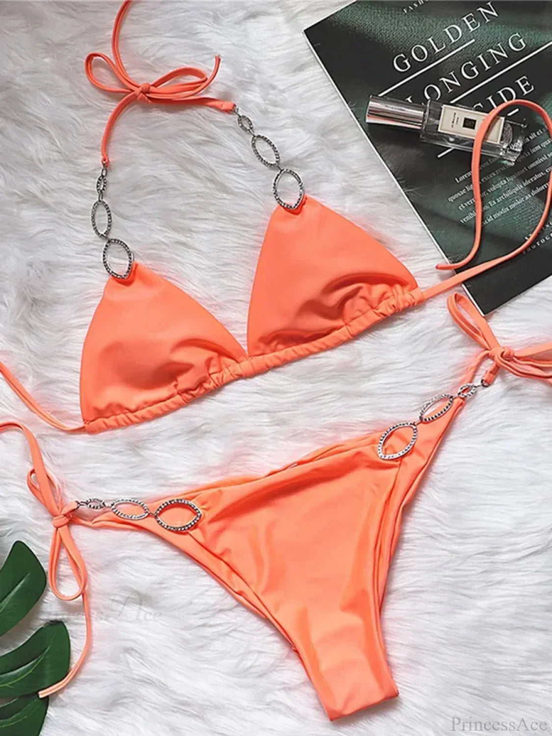 Sexy Halter Diamond Bikini Set orange / S