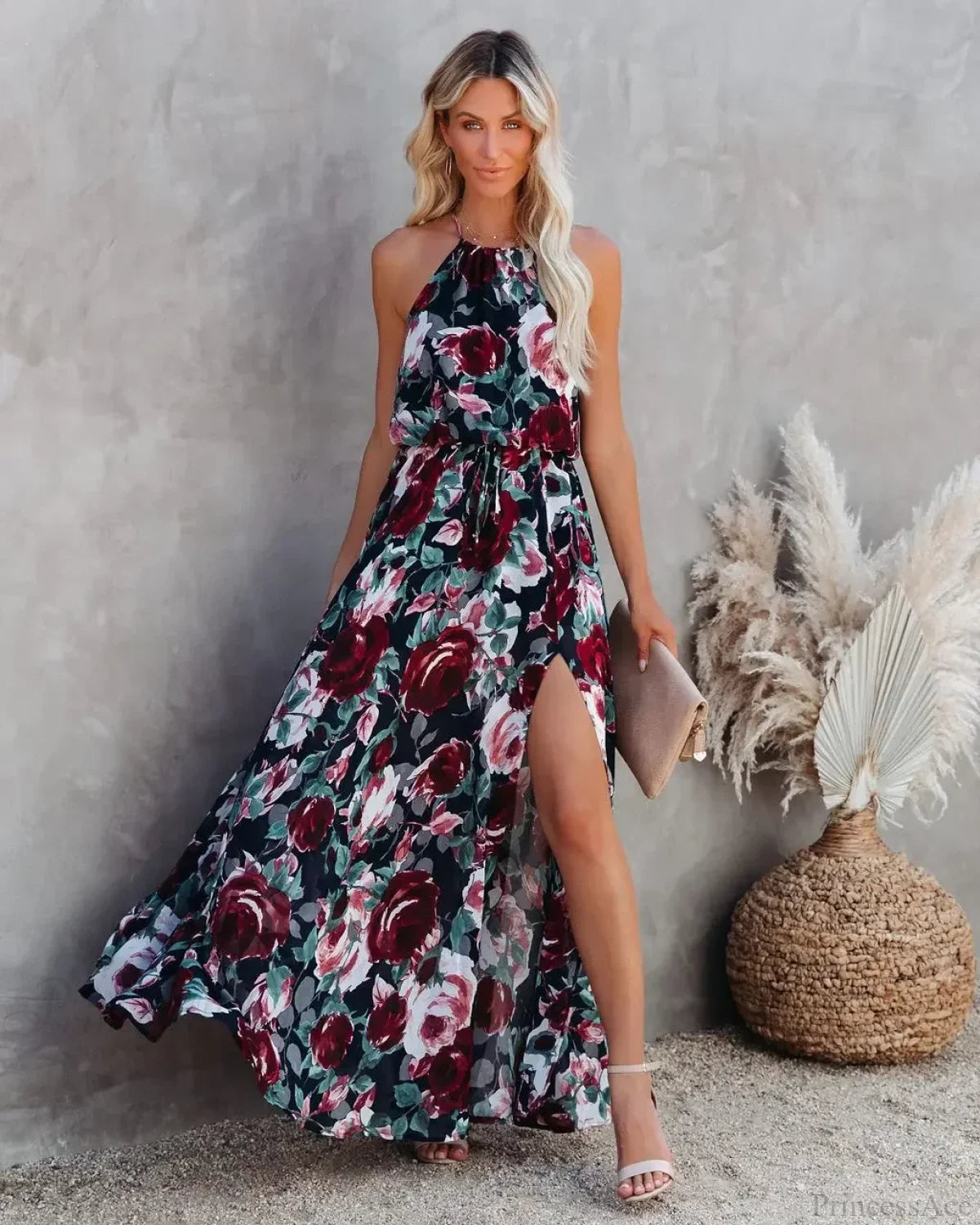 Sexy Halter Floral Party Sundress black / M oldfloraldress-250126
