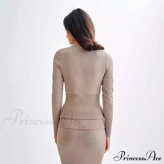 Sexy Plain Knitted Sweater Suit